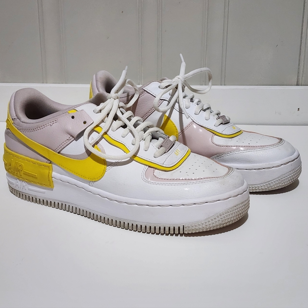 Women's Size 9.5 Nike Air Force 1 Shadow Sunshine White Rose Yellow Shoes